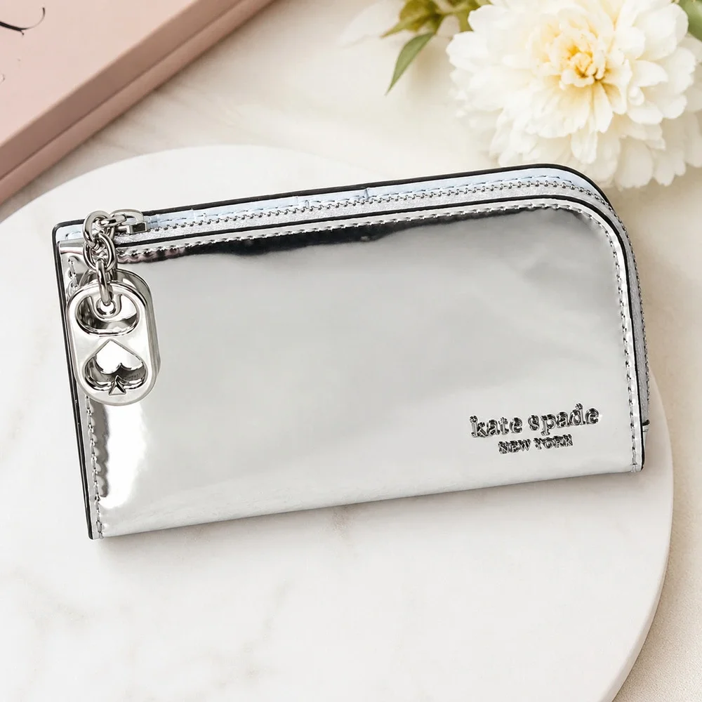 Kate Spade Devin Small Bifold Wallet Silver Patent Leather